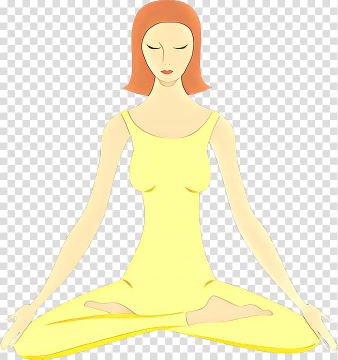 meditation yoga physical fitness sitting yellow, Cartoon, Leg, Balance, Stretching, Neck, Kneeling transparent background PNG clipart