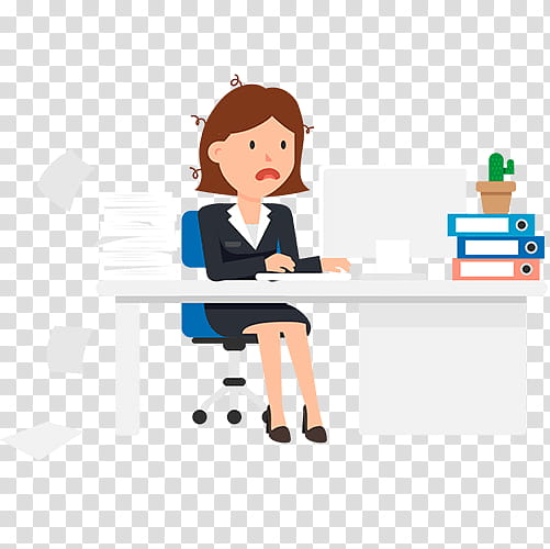 Business Woman, Girl, Cartoon, Job, Sitting, Employment, Computer Desk, Furniture transparent background PNG clipart