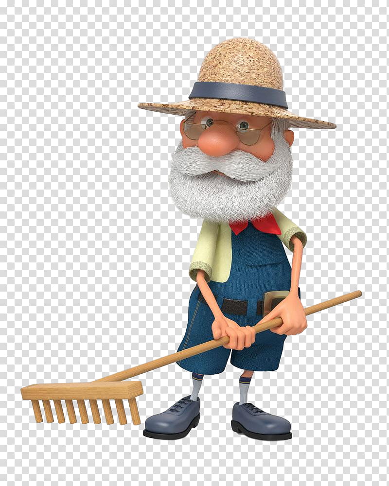 cartoon figurine toy, Farmer, Cartoon, Old Man transparent background PNG clipart