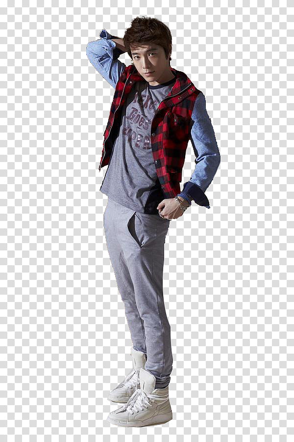 DongHae from magazine cutting, men wearing black and gray vest transparent background PNG clipart