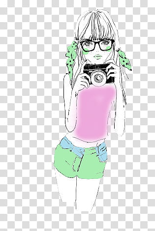 de, female character holding black camera sketch transparent background PNG clipart