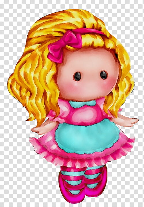 cartoon pink doll toy fictional character, Watercolor, Paint, Wet Ink, Cartoon transparent background PNG clipart