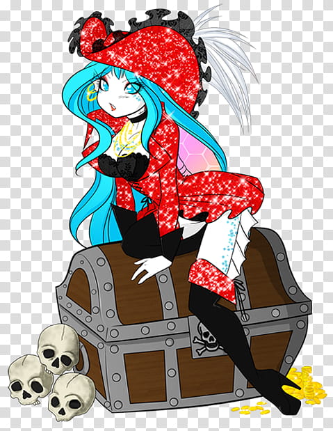 Moulin Mutant Pirate Wench, female character sitting on chest box transparent background PNG clipart