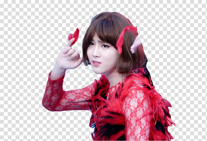 SUHO EXO, woman in red sheer long-sleeved shirt transparent background PNG clipart