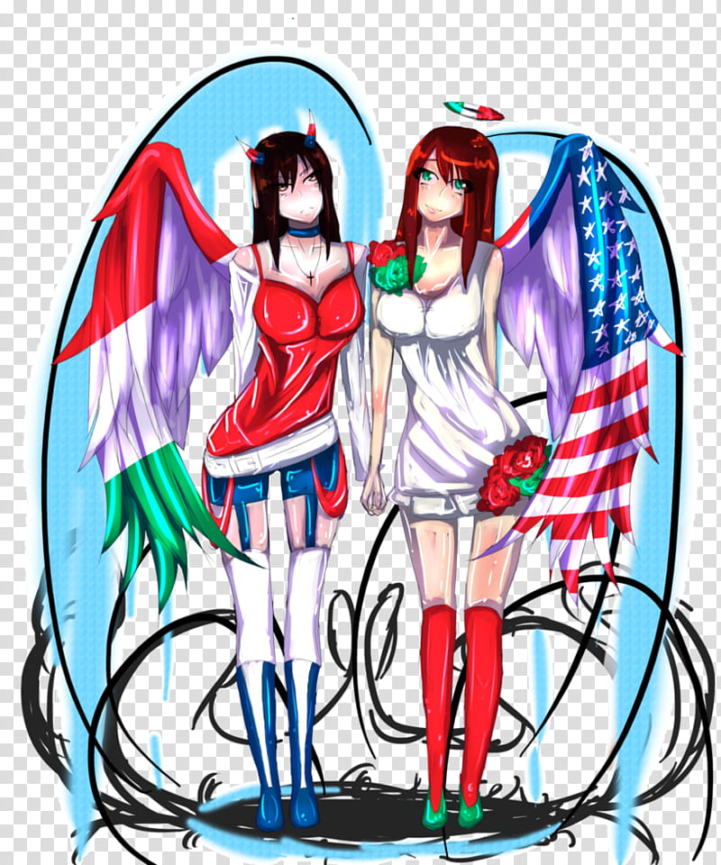 angel and demon sisters *contest*, black-haired woman anime character illustration transparent background PNG clipart