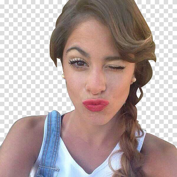 Martina Stoessel, women in white sleeveless top pouting her lips transparent background PNG clipart