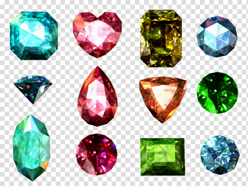 Jewels, twelve assorted gemstones transparent background PNG clipart