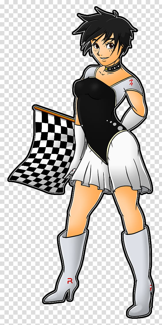 Reiko Nagase, black-haired woman holding race flag anime character transparent background PNG clipart