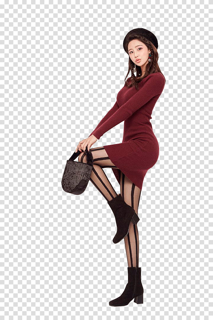 SPECIAL  WATCHERS, woman in black cap and red long-sleeved mini dress transparent background PNG clipart