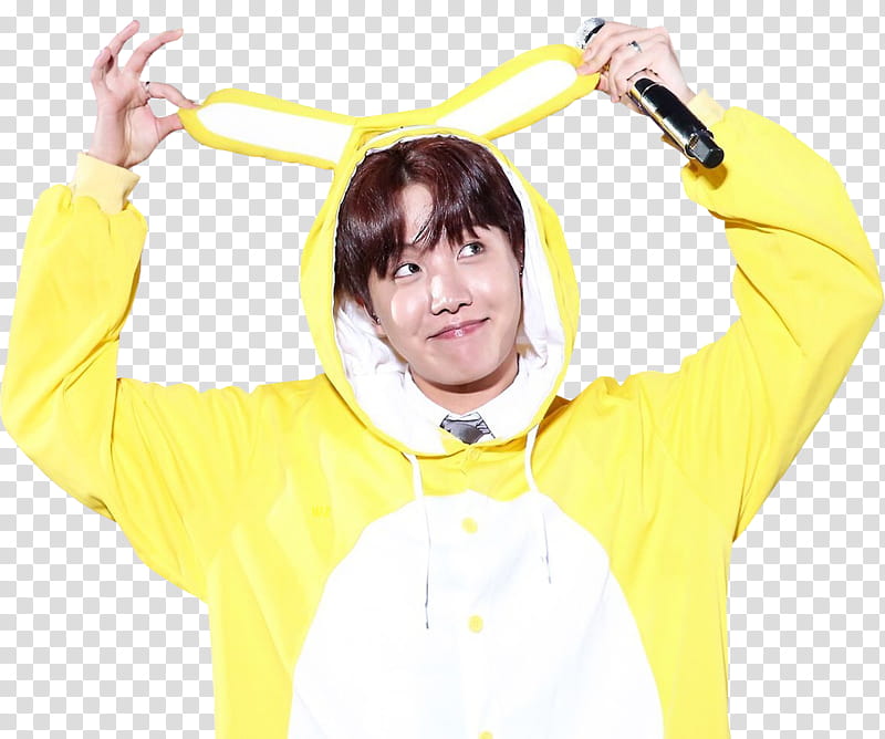 HOSEOK, man wearing yellow and white hooded overalls transparent background PNG clipart