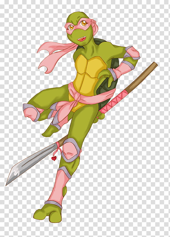 Oh look a turtle, pink and green TMNT character transparent background PNG clipart