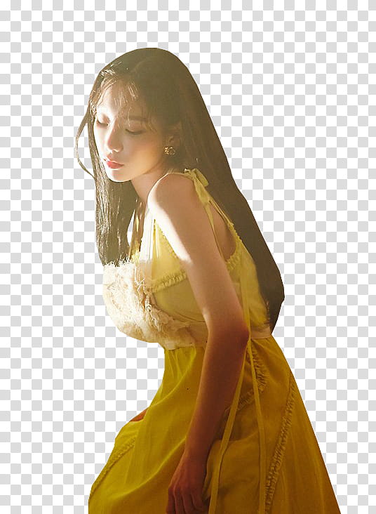 TAEYEON Make Me Love You HQ, woman in yellow sleeveless dress transparent background PNG clipart
