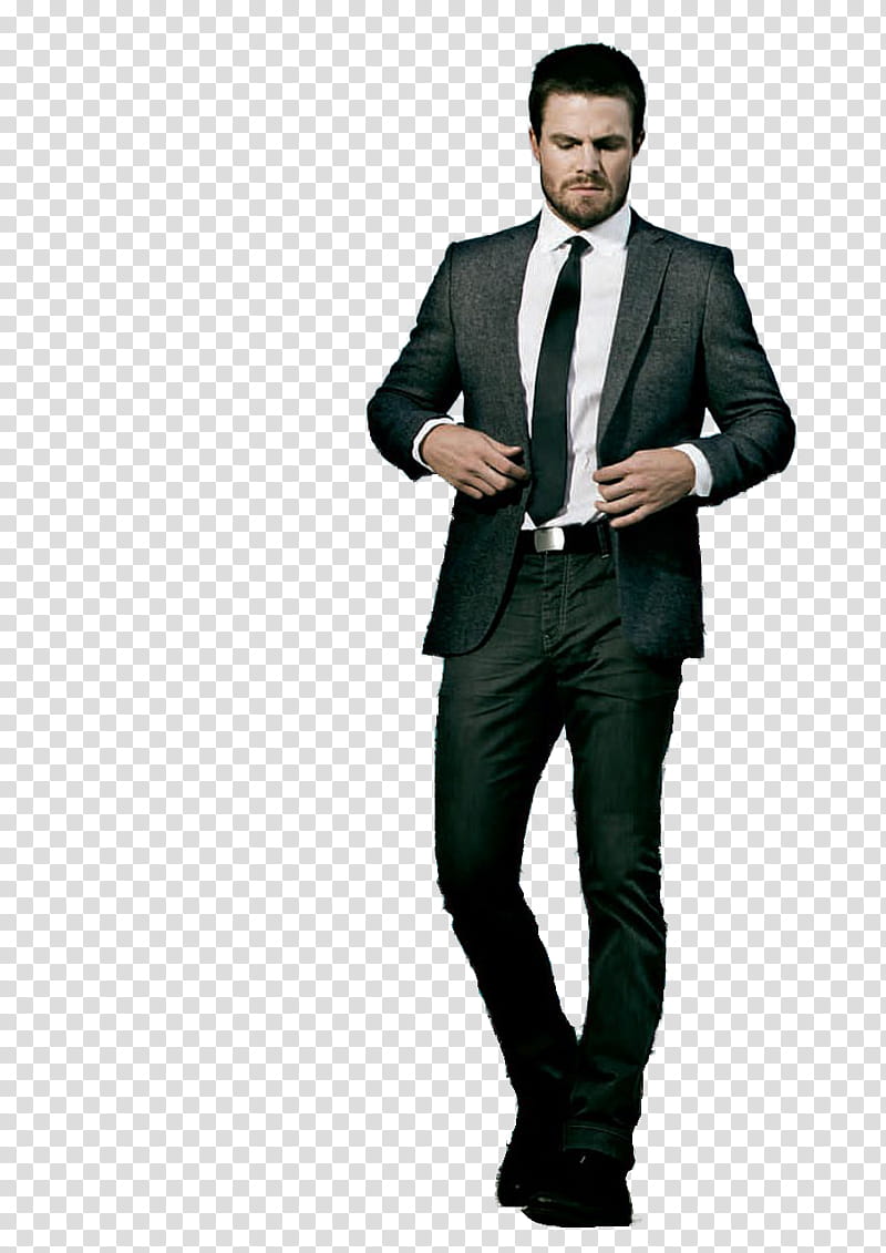 Stephen Amell, man in black notched lapel suit jacket and dress pants transparent background PNG clipart
