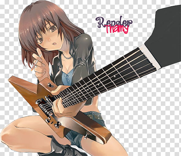Render Girl Rock, female anime character holding guitar transparent background PNG clipart