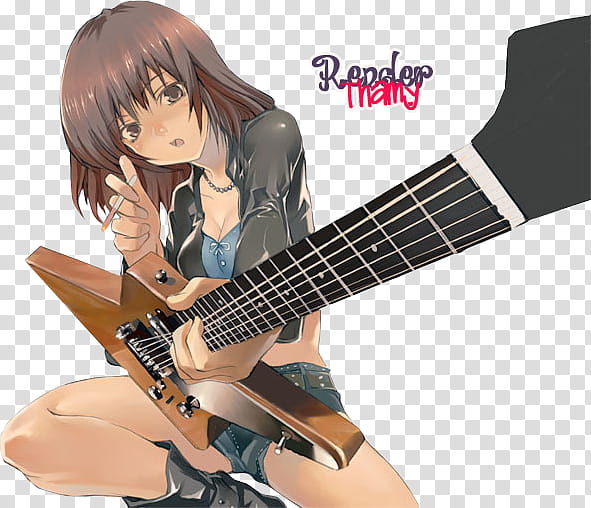 Render Girl Rock Female Anime Character Holding Guitar