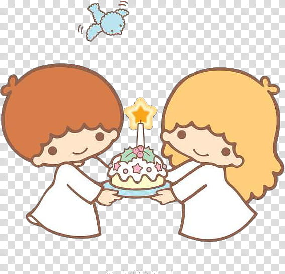 Iconos Little Twin Stars, two angel holding cake transparent background PNG clipart