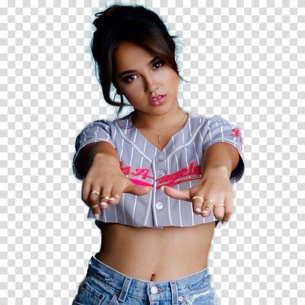 BECKY G, woman wearing gray crop top transparent background PNG clipart