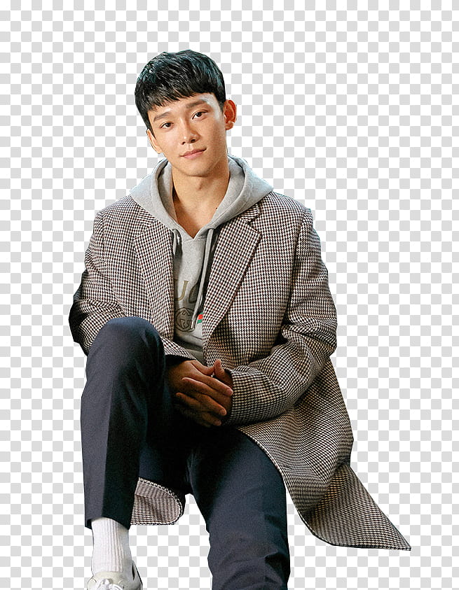 SHARE cm X Chen Bye Babe EXO, man wearing brown notched lapel jacket transparent background PNG clipart