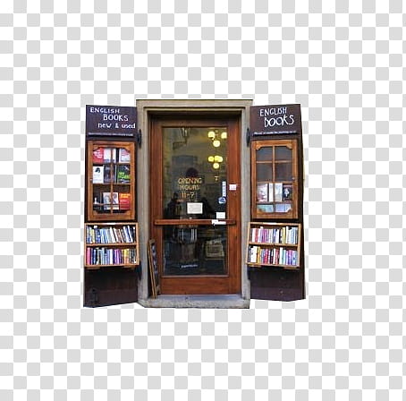 brown wooden framed bookstore full-lite door transparent background PNG clipart