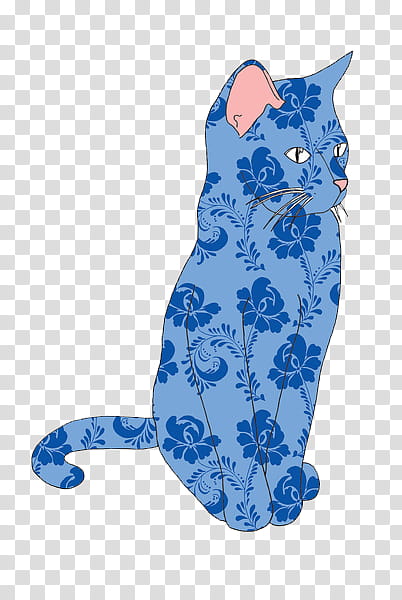 blue floral cat illustration transparent background PNG clipart