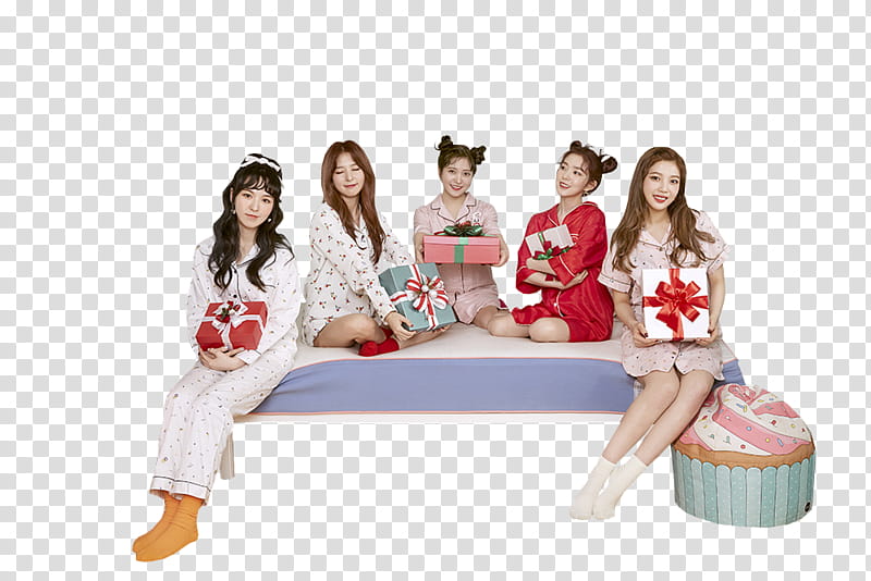 Red Velvet Christmas Home Party, group of woman sitting on bed transparent background PNG clipart