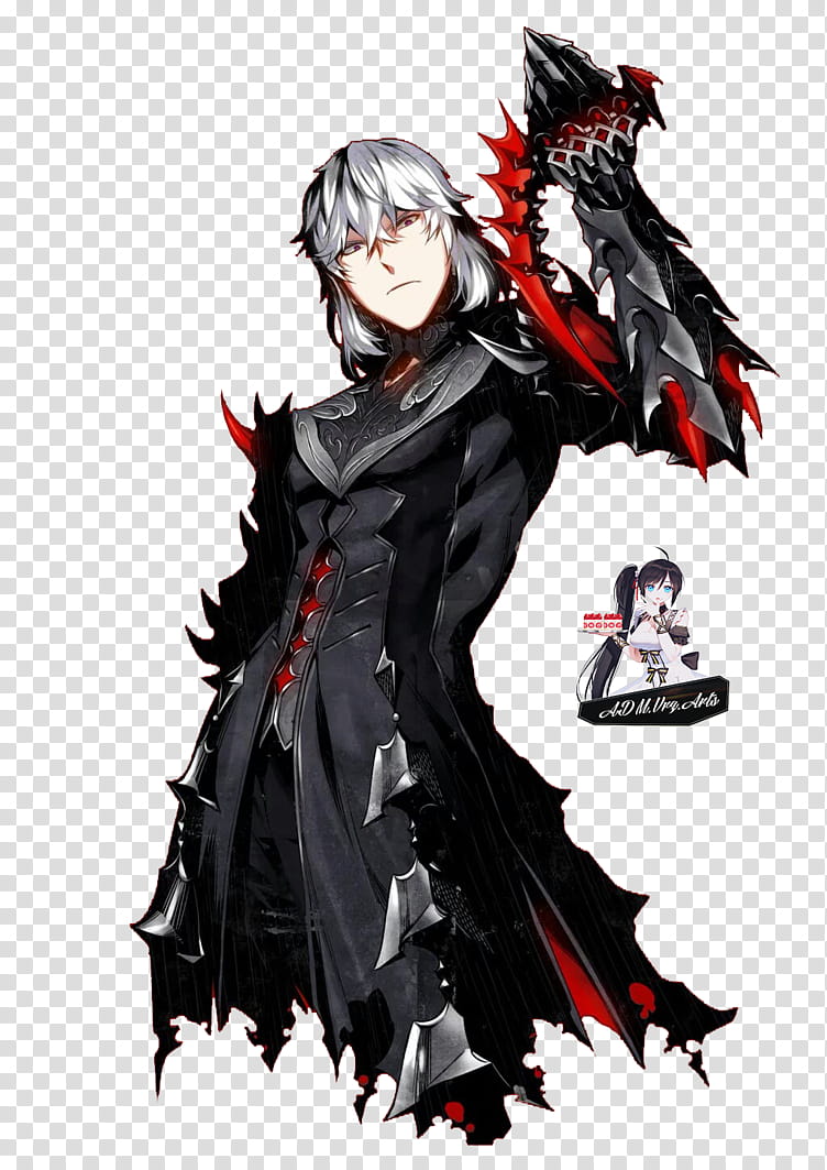 J Splendor of Darkness Render, white-haired man in black coat anime character transparent background PNG clipart