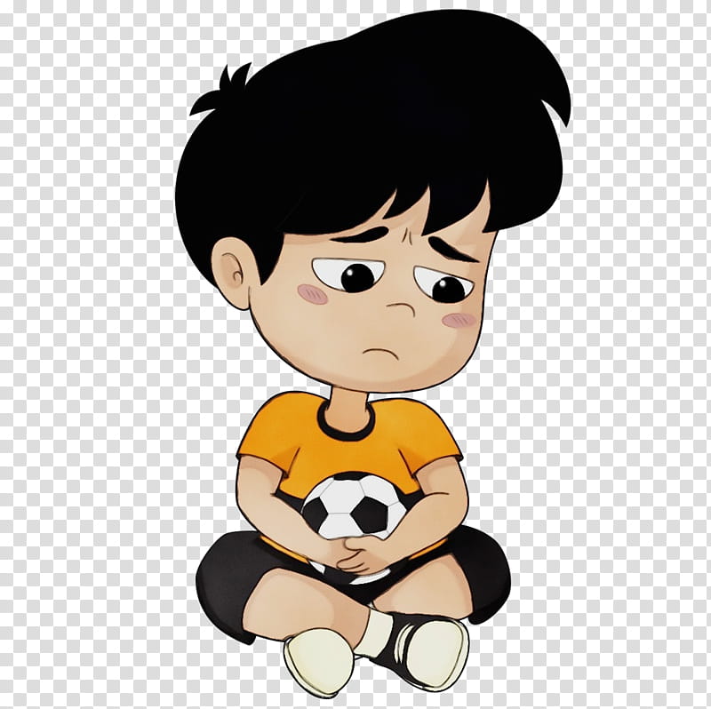 cartoon animation child stuffed toy black hair, Boy, Football, Soccer, Watercolor, Paint, Wet Ink, Cartoon, Toddler, Mascot transparent background PNG clipart