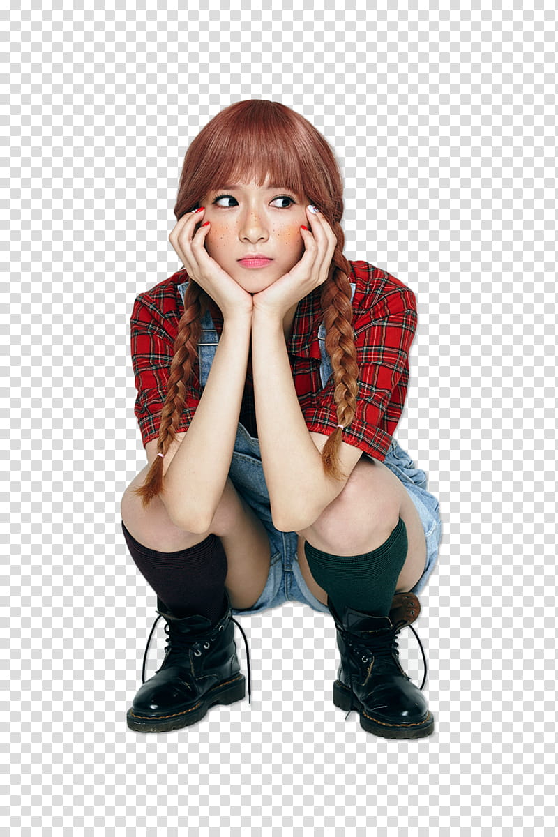 EYES PIPPI CONCEPT, woman sitting wearing plaid shirt and denim shortalls transparent background PNG clipart