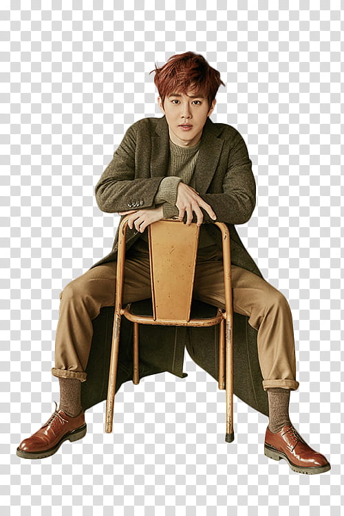 EXO SUHO , man in black coat sitting transparent background PNG clipart