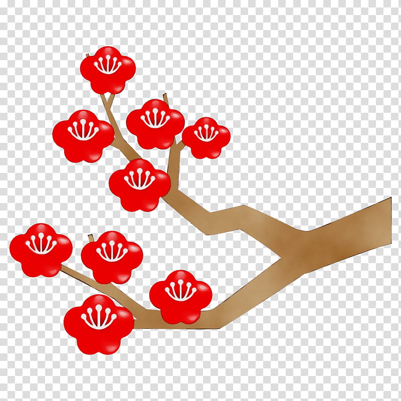 red flower cut flowers plant petal, Plum Branch, Winter Flower, Watercolor, Paint, Wet Ink, Heart transparent background PNG clipart