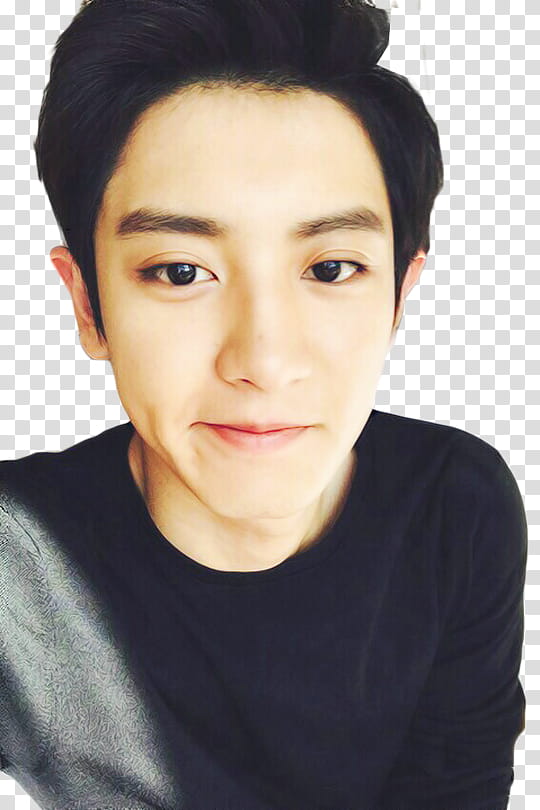 Chanyeol EXO Selcas, man wearing black shirt smiling transparent background PNG clipart