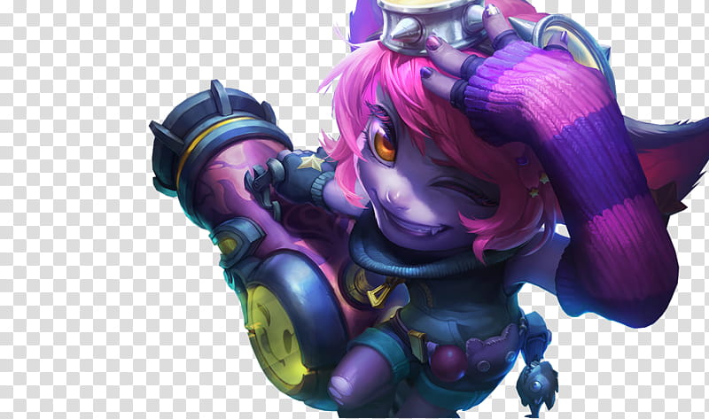 Riot Girl Tristana, smiling pink-haired girl holding weapon illustration transparent background PNG clipart