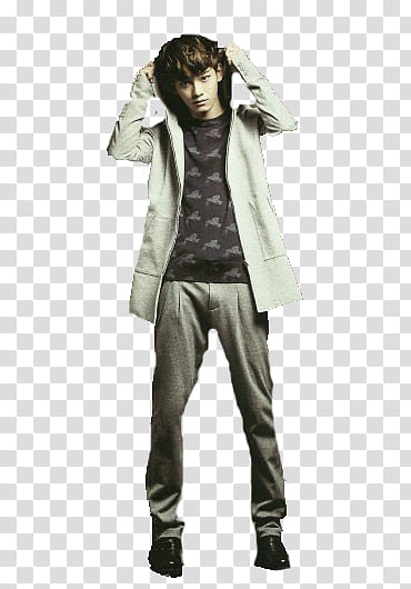 EXO Men Style Ver, man wearing gray jacket transparent background PNG clipart