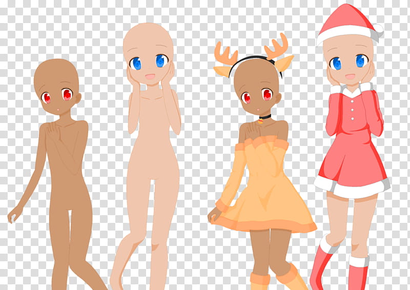 Christmas Base (re-uploaded), girl wearing brown off shoulder dress beside girl wearing Santa Claus costume illustration transparent background PNG clipart