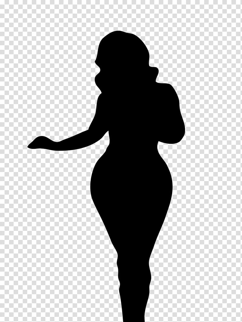 Woman, Silhouette, Girl, Lady, Female, Plussize Model, Standing, Blackandwhite transparent background PNG clipart