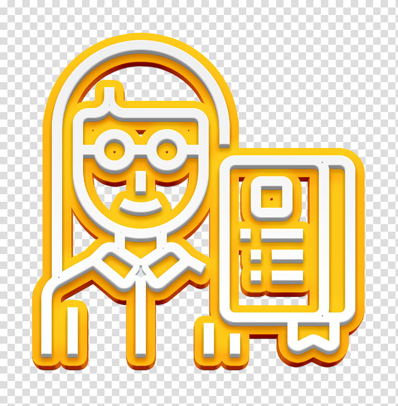 Teacher icon Career icon Professor icon, Yellow, Text, Line, Orange, Logo, Sticker, Symbol transparent background PNG clipart