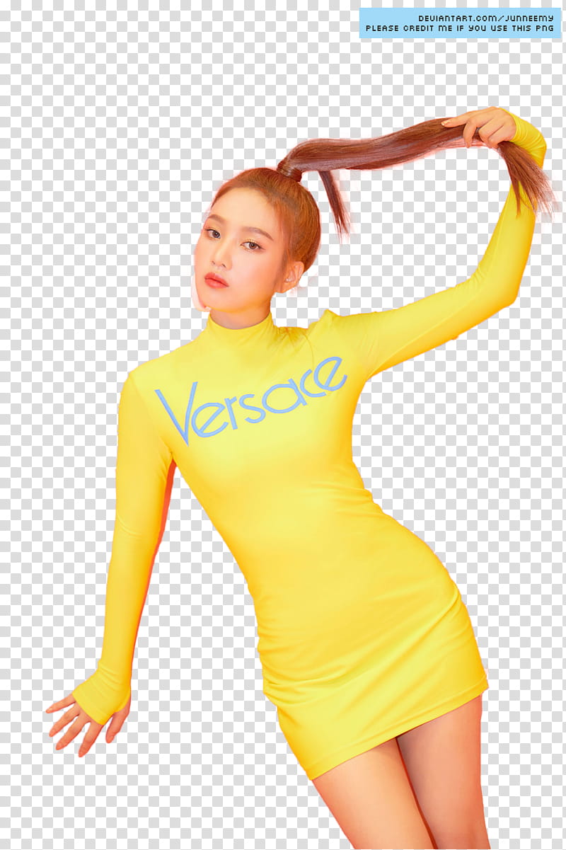 UPDATE RED VELVET SUMMER MAGIC  , woman wears yellow Versace bodycon dress transparent background PNG clipart