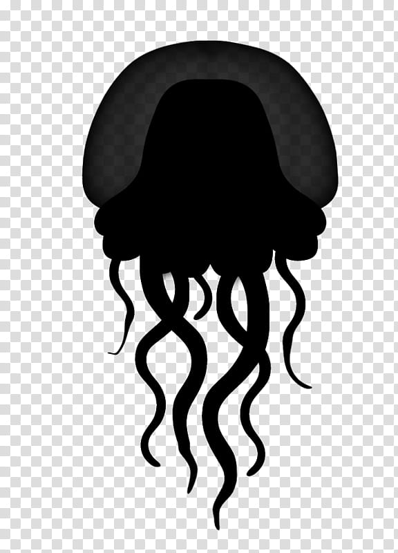 Octopus Silhouette Black M Jellyfish Hair Head Cnidaria