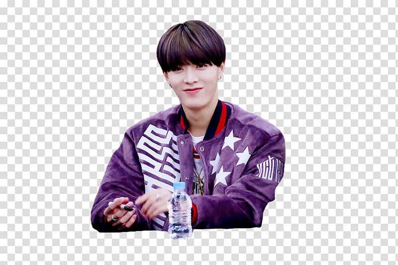 Yuta NCT, man wearing purple and white bomber jacket transparent background PNG clipart