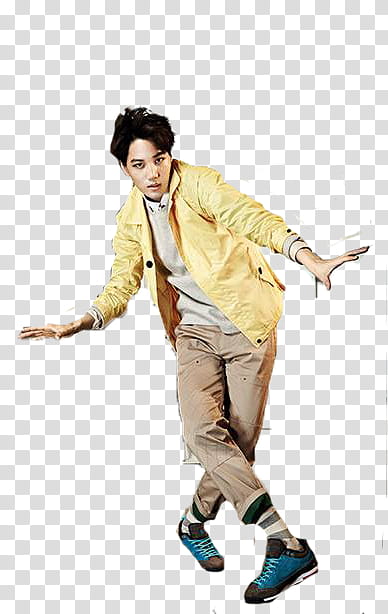 EXO KOLON SPORT Ver, man wearing yellow coat and brown pants transparent background PNG clipart
