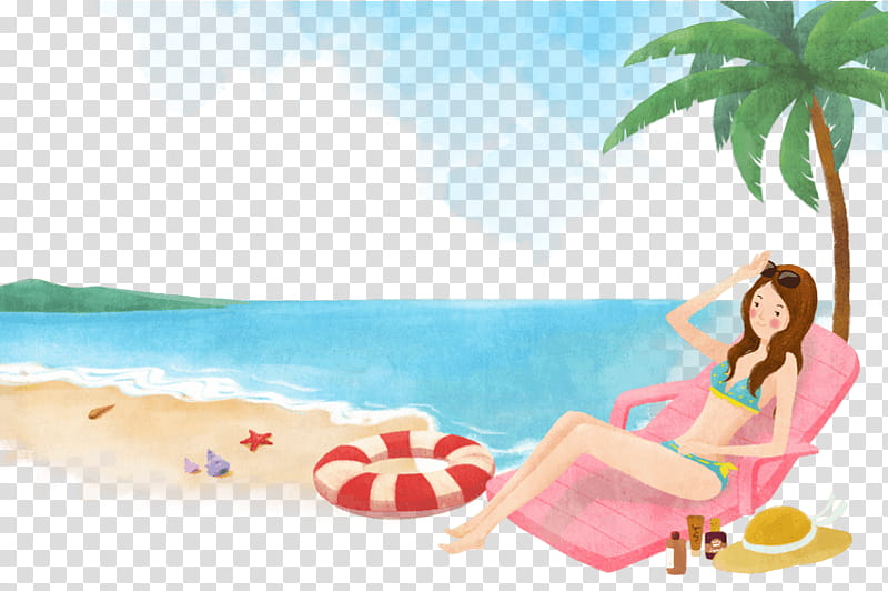 Summer Palm Tree, Beach, Sea, Resort, Cartoon, Tourism, Poster, Gratis transparent background PNG clipart
