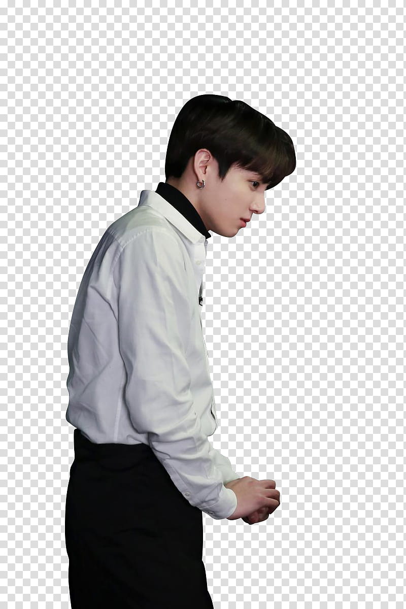 Jeon Jungkook BTS , standing man wearing white dress shirt and black bottoms transparent background PNG clipart