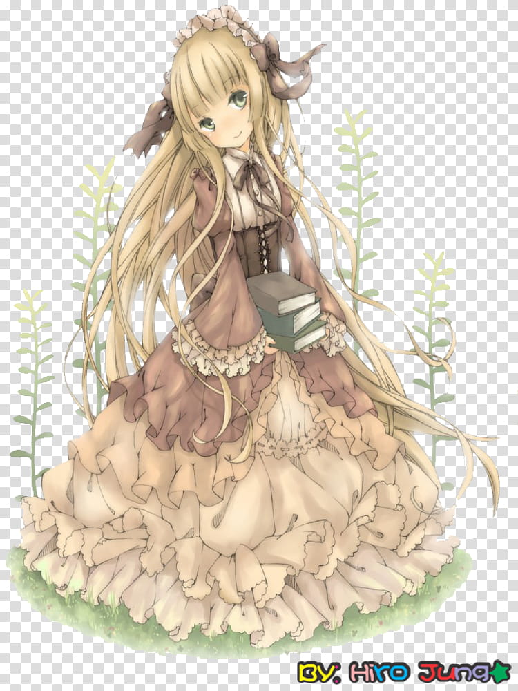 Anime Lolitas Renders, female anime character in brown and beige gown holding books illustration transparent background PNG clipart