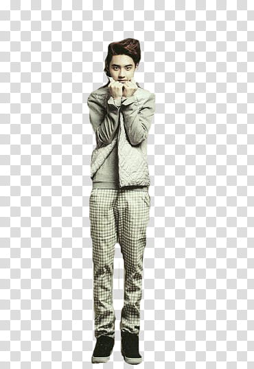 EXO Men Style Ver, man wearing gray long-sleeve shirt standing transparent background PNG clipart