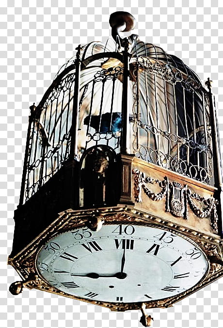 Vintage Clocks s, brown wrought iron birdcage transparent background PNG clipart