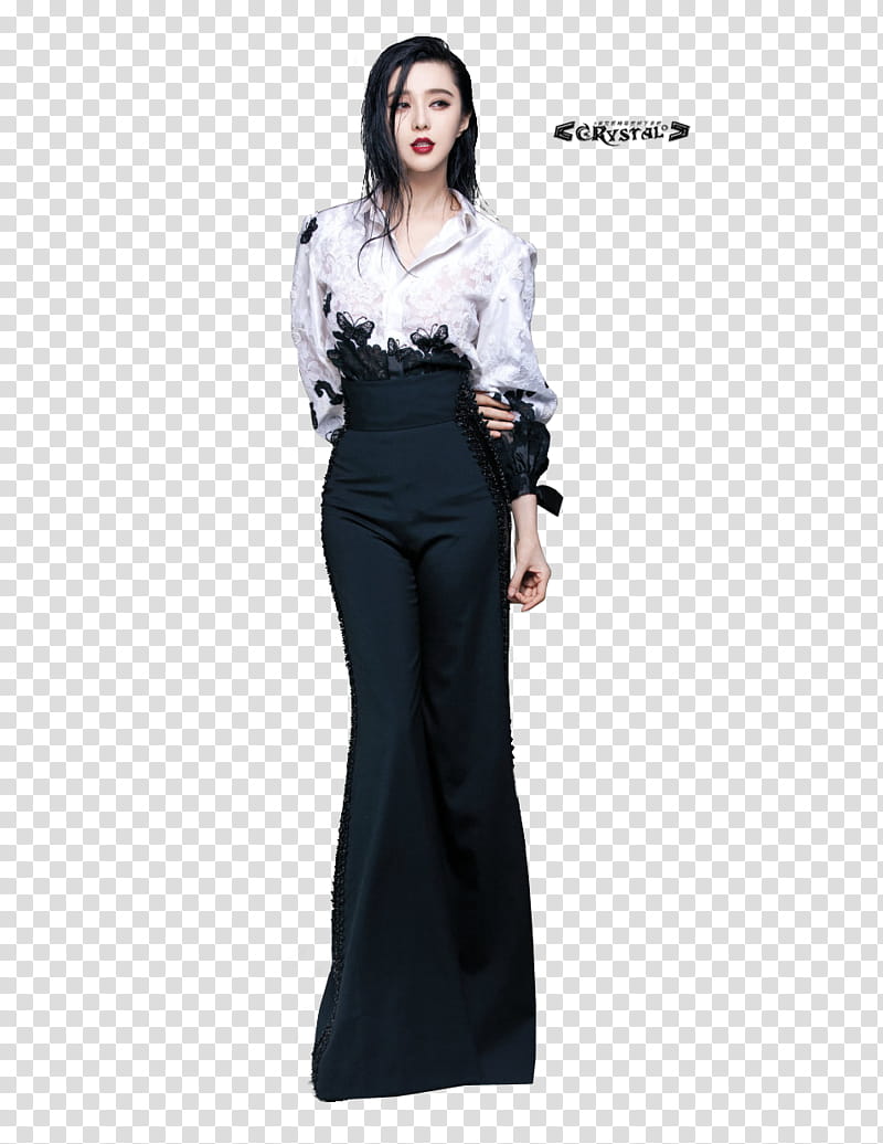Fan Bingbing , woman wearing white and black dress transparent background PNG clipart