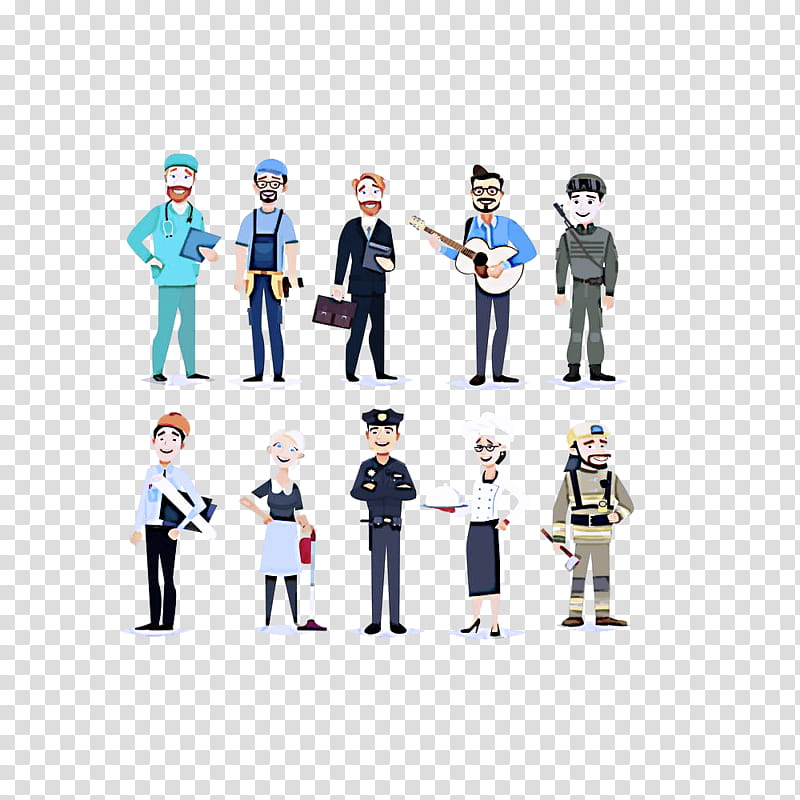 people standing cartoon figurine uniform, Team, Animation, Business, Gesture transparent background PNG clipart