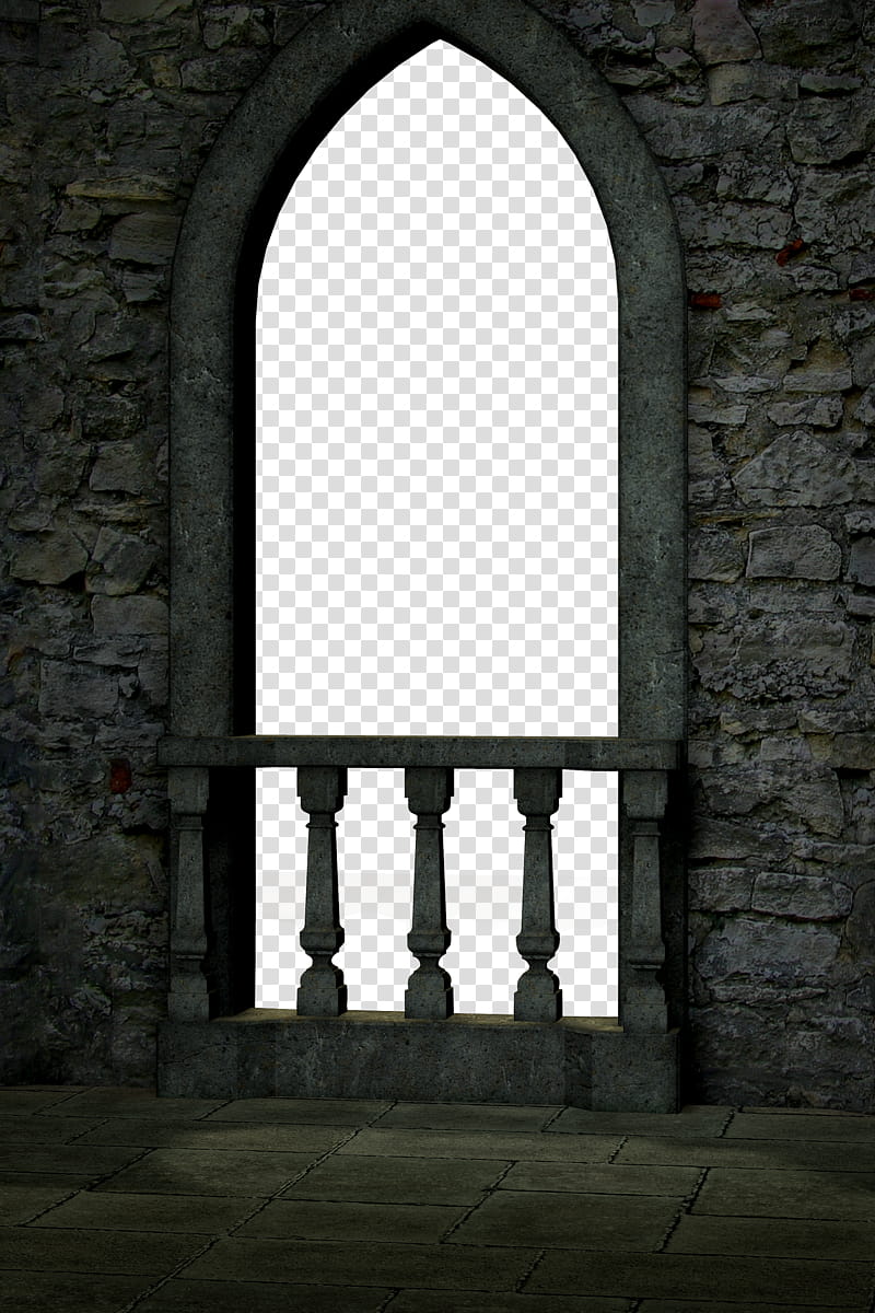 UNRESTRICTED Gothic Castle Balcony Render, gray concrete window baluster during day transparent background PNG clipart