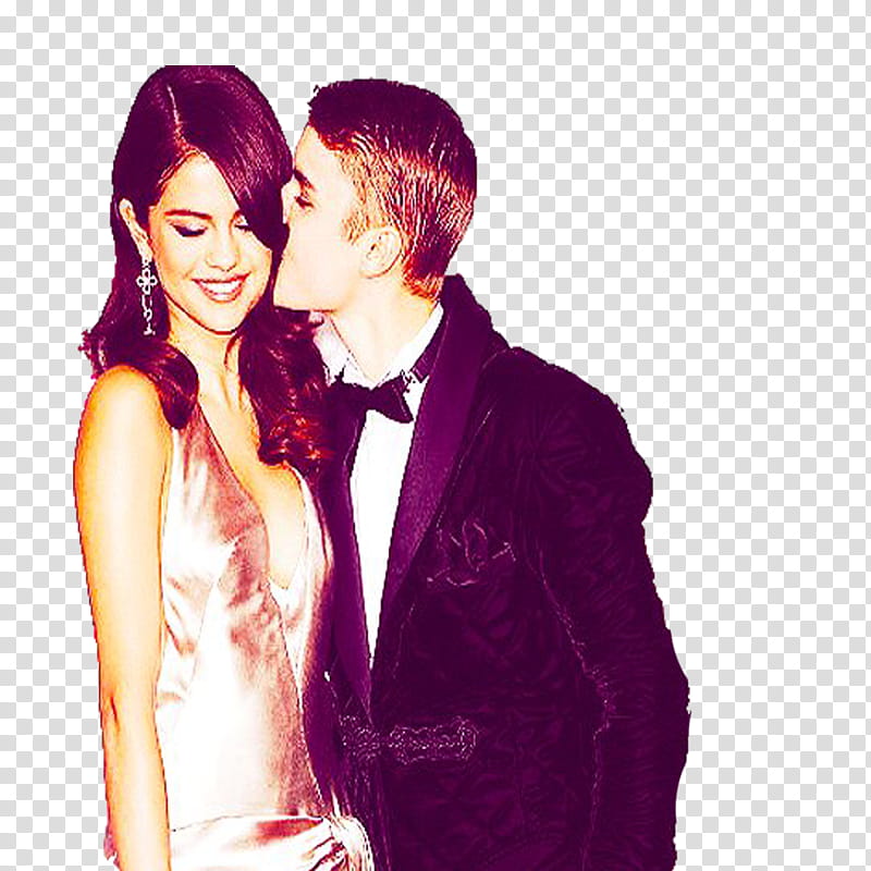 Justin Bieber kissing Selena Gomez on cheek transparent background PNG clipart