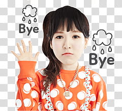 Red Velvet wendy kakao talk emoji, female Korean star in orange top transparent background PNG clipart